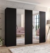 Kleiderschrank | 2 Spiegeltüren | Farbe: Schwarz | 2,5 Meter breit | 3 Fächer | Griffe: Kaschmir | 3 Kleiderstangen | Maße: 250 x 52 x 202 cm | Soft-Close