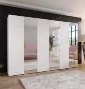 Kleiderschrank | 3 Spiegeltüren | 3 Fächer | Farbe: Weiß | 3 Kleiderstangen | Griffe: Gold | Maße: 300 x 52 x 202 cm | Soft-Close-Funktion
