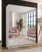 Schlafzimmerschrank mit Spiegel | Farbe: Weiß | Soft-Close-Funktion | Griffe: Gold | Maße: 150 x 52 x 202 cm | 2 Fächer | Kleiderschrank | ABS | 2 Kleiderstangen