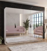Drehtürenschrank / Kleiderschrank | Farbe: Weiß | 3 Fächer | Soft-Close | Griffe: Schwarz | Schlafzimmerschrank mit Spiegel | Maße: 250 x 52 x 202 cm | ABS-Kanten