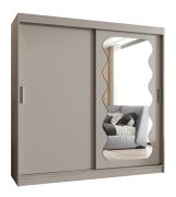 Kleiderschrank / Schiebetürenschrank Bernina 20, Farbe: Kaschmir, Aluminiumschienen, 2 Meter breit, eine Tür mit Spiegel, zwei Kleiderstangen, 10 Fächer