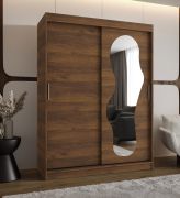 Schiebetürenschrank | Farbe: Walnuss | 1,5 Meter breit | Aluminiumschienen | eine Spiegeltür | Kleiderschrank | fünf Fächer | zwei Kleiderstangen