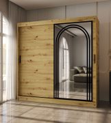 Kleiderschrank | Farbe: Eiche Artisan | 10 Fächer | 2 Kleiderstangen | hochwertig Verarbeitet | 200 x 62 x 200 cm | Schiebetürenschrank | dekorative Spiegeltür