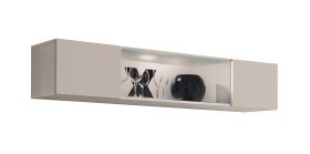 Hängevitrine | Farbe: Kaschmir | 1 Kipptür | 2 Fächer | Push-to-open Funktion | Maße: 160 x 29 x 30 cm | inkl. LED-Beleuchtung