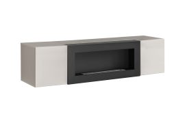 TV-Unterschrank | Bio-Ethanol Kamin | Farbe: Kaschmir | 2 Türen | Push-to-open Funktion | 2 Fächer | Maße: 160 x 40 x 40 cm