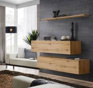 2er Set moderne TV-Unterschränke mit Wandregal Balestrand 340, Farbe: Eiche Wotan - Abmessungen: 110 x 130 x 40 cm (H x B x T), mit vier Fächern