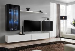 Wohnwand im eleganten Design Balestrand 182, Farbe: Schwarz / Weiß - Abmessungen: 160 x 270 x 40 cm (H x B x T), mit LED-Beleuchtung