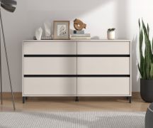 Kommode | 6 Schubladen | Farbe: Kaschmir | modernes Design | ABS-Kanten | Beine: Schwarz | Maße: 157 x 40 x 90 cm | gut kombinierbar