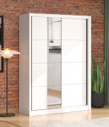 Schiebetürenschrank / Kleiderschrank | 1 Spiegeltür | Farbe: Opak Weiß | 2 Kleiderstangen | 5 Fächer | Maße: 155 x 60 x 215,5 cm | ABS-Kanten