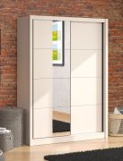 Schiebetürenschrank / Kleiderschrank | 5 Fächer | Farbe: Kaschmir | 2 Kleiderstangen | 1 Spiegeltür | Maße: 155 x 60 x 215,5 cm | für Schlafzimmer