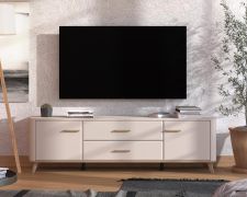TV-Unterschrank | 2 Drehtüren | Farbe: Kaschmir | 2 Schubladen | TV-Möbel | 2 Fächer | Maße: 179,5 x 40 x 52,5 cm | ABS-Kanten | für Wohnzimmer