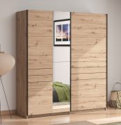 Schiebetürenschrank | Farbe: Eiche Artisan | 1 Spiegeltür | Maße: 195 x 61 x 217,5 cm | 2 Kleiderstangen | Kleiderschrank | 2 Fächer | ABS-Kanten