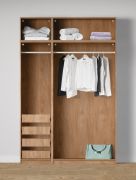 Offener Kleiderschrank | 4 Innenschubladen | Farbe: Eiche Puccini | 2 Fächer | 2 Kleiderstangen | Maße: 154 x 55 x 234 cm | Universelles Design | für Ankleidezimmer