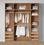 Offener Kleiderschrank | breit | 3 Kleiderstangen | Farbe: Eiche Puccini | 3 Innenschubladen | 4 Fächer | Maße: 206 x 55 x 234 cm | 2 Holzeinlegeböden