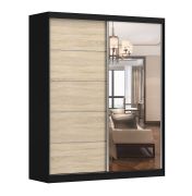 Schiebetürenschrank / Kleiderschrank | Cuillin 12 | Eiche / Schwarz | mit Spiegel | 6 Fächer | 2 Türen | 218 x 183 x 61 cm | Korpus in Holzoptik