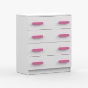 Kommode 80 cm breit | Smolikas 18 | Weiß | 4 geräumige Schubladen | rosa Holzgriffe | 90 x 80 x 40 cm | eckig | Kinder | Jugend