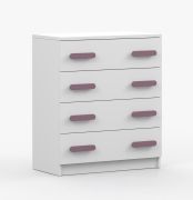 80 cm breite Kommode | Weiß | Smolikas 22 | 90 x 80 x 40 cm | 4 geräumige Schubladen | violette Holzgriffe | Kinder | Jugend