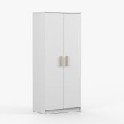 Kleiderschrank  / Drehtürenschrank | Weiß | Smolikas 71 | 2 Türen | 1 Kleiderstange | 192 x 80 x 50 cm | 5 Fächer | braune Holzgriffe | eckig