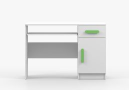 Schreibtisch 1,1 Meter breit | Weiß | Smolikas 92 | grüne Holzgriffe | 75 x 110 x 50 cm | 1 Türe | 3 Fächer | 1 Schublade