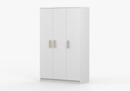 Drehtürenschrank / Kleiderschrank Weiß | Smolikas 122 | 50 x 120 x 192 cm | Kleiderstange | 3 Türen | Holzgriffe | 192 x 120 x 50 cm | 9 Fächer
