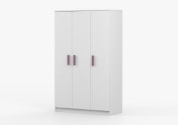 1,2 Meter breiter Kleiderschrank / Drehtürenschrank | Kleiderstange | Holzgriffe | Weiß | Smolikas 121 | 3 Türen | 9 Fächer | 192 x 120 x 50 cm