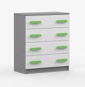 80 cm breite Kommode /| Weiß / Grau | Smolikas 12 | 90 x 80 x 40 cm | 4 geräumige Schubladen | grüne Holzgriffe | Zweifarbig | Kinder | Jugend