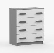 80 cm breite Kommode | Weiß / Grau | Smolikas 16 | graue Holzgriffe | 4 geräumige Schubladen | 90 x 80 x 40 cm | Kinder | Jugend