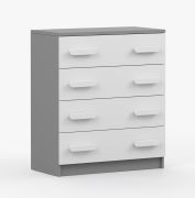 Kommod 80 cm breit | Weiß / Grau | Smolikas 17 | 90 x 80 x 50 cm | 4 geräumige Schubladen | weiße Holzgriffe | Kinder | Jugend