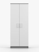 Kleiderschrank / Drehtürenschrank | Weiß / Grau | Smolikas 65 | 2 Türen | weiße Holzgriffe | 5 Fächer | 1 Kleiderstange | 192 x 80 x 50 cm
