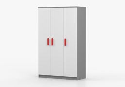 Drehtürenschrank / Kleiderschrank Weiß / Sonoma Eiche | Smolikas 112 | 192 x 120 x 50 cm | 3 Türen | Kleiderstange | 9Fächer | Holzgriffe rund
