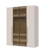 Kleiderschrank mit zwei Glastüren Neiafu 10, Farbe: Kaschmir, Maße: 224 x 182 x 56 cm, inkl. Innenbeleuchtung, drei Kleiderstangen, Soft-Close-Funktion
