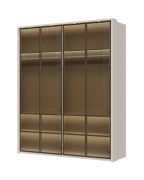 Glastüren-Kleiderschrank mit Innenbeleuchtung Neiafu 67, Farbe: Kaschmir, zwei Kleiderstangen, Soft-Close-Funktion, Maße: 224 x 182 x 56 cm, sechs Einlegeböden