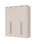 Drehtürenschrank mit LED-Rahmen Neiafu 64, Farbe: Kaschmir, vier Türen, zwei Kleiderstangen, Maße: 226 x 187 x 60 cm, sechs Einlegeböden, Soft-Close-Funktion