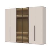 Kleiderschrank mit zwei Glastüren Neiafu 20, Farbe: Kaschmir, inkl. Innenbeleuchtung, Soft-Close-System, drei Kleiderstangen, Maße: 224 x 272 x 56 cm