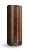 Vitrine | Farbe: Tabacco | Massivholz | Eichenholz geölt | Travertin Stein | inkl. LED-Beleuchtung | 68 x 41 x 206 cm | Rückwand: HDF