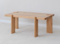 Couchtisch | Farbe: Eiche Natur | Massivholz | Eichenholz geölt | Travertin Stein | 102 x 60 x 41,5 cm | stabile Beine | Minimalistisch