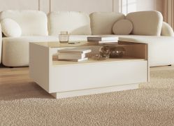 Couchtisch | Farbe: Beige / Eiche Cremona | 2 Schubladen | 1 Fach | 96 x 67 x 43 cm | Push-to-open Funktion | Kaffeetisch | für Wohnzimmer