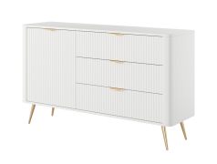 Kommode | modern | 3 Schubladen | 2 Fächer | Weiß | hochwertiges Material |  Maße: 81 x 138 x 38 cm | Griffe & Beine: Metall | für Wohnzimmer