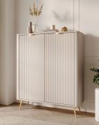 Kommode | Beige | 2 Drehtüren | 6 Fächer | 113 x 38 x 134 cm | Griffe & Beine: Metall | ABS-Kanten | modernes Lamellen Design | Highboard