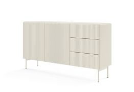 Kommode mit zwei Türen Goulette 04 | Farbe: Kaschmir | geriffelte Front | drei Schubladen | ABS | Sideboard | Maße: 81 x 147 x 39,5 cm | Push-to-open Funktion