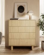 Kommode | Farbe: Eiche geölt | 4 Schubladen | Push-to-open Funktion | 94 x 38 x 104 cm | Vollauszug Schubladen | ABS-Kanten | für Wohnzimmer