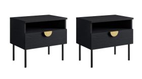 Nachtkommode Amfipoli 09, 2er Set, Soft-Close-Funktion, ein offenes Fach, Farbe: Schwarz mit Holzstruktur, eine Schublade, Maße: 45,5 x 50 x 43,5 cm