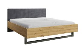 Doppelbett / Gästebett Dionysos 03, gepolstertes Kopfteil, Farbe: Eiche Artisan / Graphitgrau, ABS-Kantenschutz, Liegefläche: 160 x 200 cm, Beine: Metall