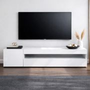TV-Unterschrank Silvado 1 | Weiß Hochglänzend | 155 x 40 x 45 cm| großes Kippfach mit 2 Fächern | Griffloses Design | Robust & Langlebig | vollständig lackiert