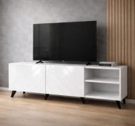 TV-Unterschrank Zolvane 1.5 | Weiße Hochglänzend | 150 x 42 x 53,5 cm| 6 Fächern | 2 Türen | Griffloses Design | dekorative geometrische Front