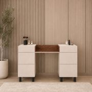 Schminktisch Claritha | Farbe: Kaschmir / Livorno Eiche Dekor | 6 Schubladen | inkl. Spiegel | Kosmetiktisch | Schlafzimmer | Elegant & Modern