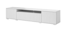 Eleganter TV-Schrank / TV-Board Cienequillas 09, Push-to-open Funktion, Farbe: Weiß, Maße: 42 x 200 x 40 cm, geriffelte Front, vier Fächer, ein Kabelloch