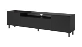 Hängendes TV-Möbel / TV-Unterschrank Zapopan 117, vier Fächer, Farbe: Schwarz, Maße: 42 x 180 x 40 cm, ein Kabelloch, Push-to-open Funktion, drei Türen