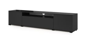 Modernes TV-Board / TV-Möbel Zapopan 128, Push-to-open Funktion, ein Kabelloch, Farbe: Schwarz, drei Türen, Maße: 42 x 200 x 40 cm, für Wohnzimmer