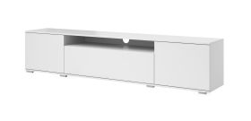 Einfaches TV-Möbel / TV-Schrank Zapopan 131, vier Fächer, Push-to-open Funktion, Farbe: Weiß, Maße: 42 x 200 x 40 cm, ein Kabelloch, für Wohnzimmer